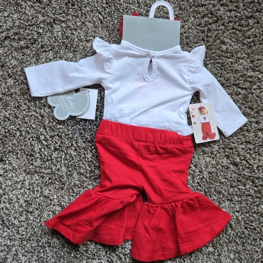 *3/$20 Flared Pant Headband Love Heart Red White NWT 3 Piece Baby 3m - Picture 4 of 4